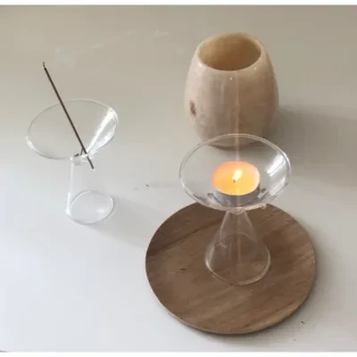 ガラス製キャンドルホルダー・線香立て14cm｜モダン設計でおしゃれ