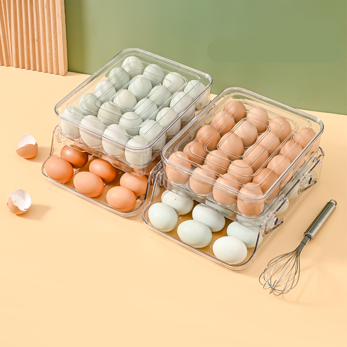 ダブルレイヤー卵収納ボックス｜折りたたみ昇降式卵収納保存ボックス