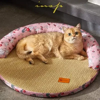 犬猫用 冷感パッド｜藤編みペットベッド 猫犬通用 アイスシルク 通気性良い 爽やか 快適 カバー取り外せる