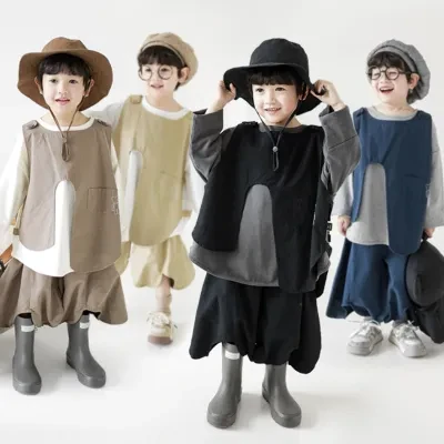 吉 『キッズファッション』原宿風長袖シャツ・ベスト・5分丈パンツ｜綿質・ゆったり雰囲気・おしゃれ