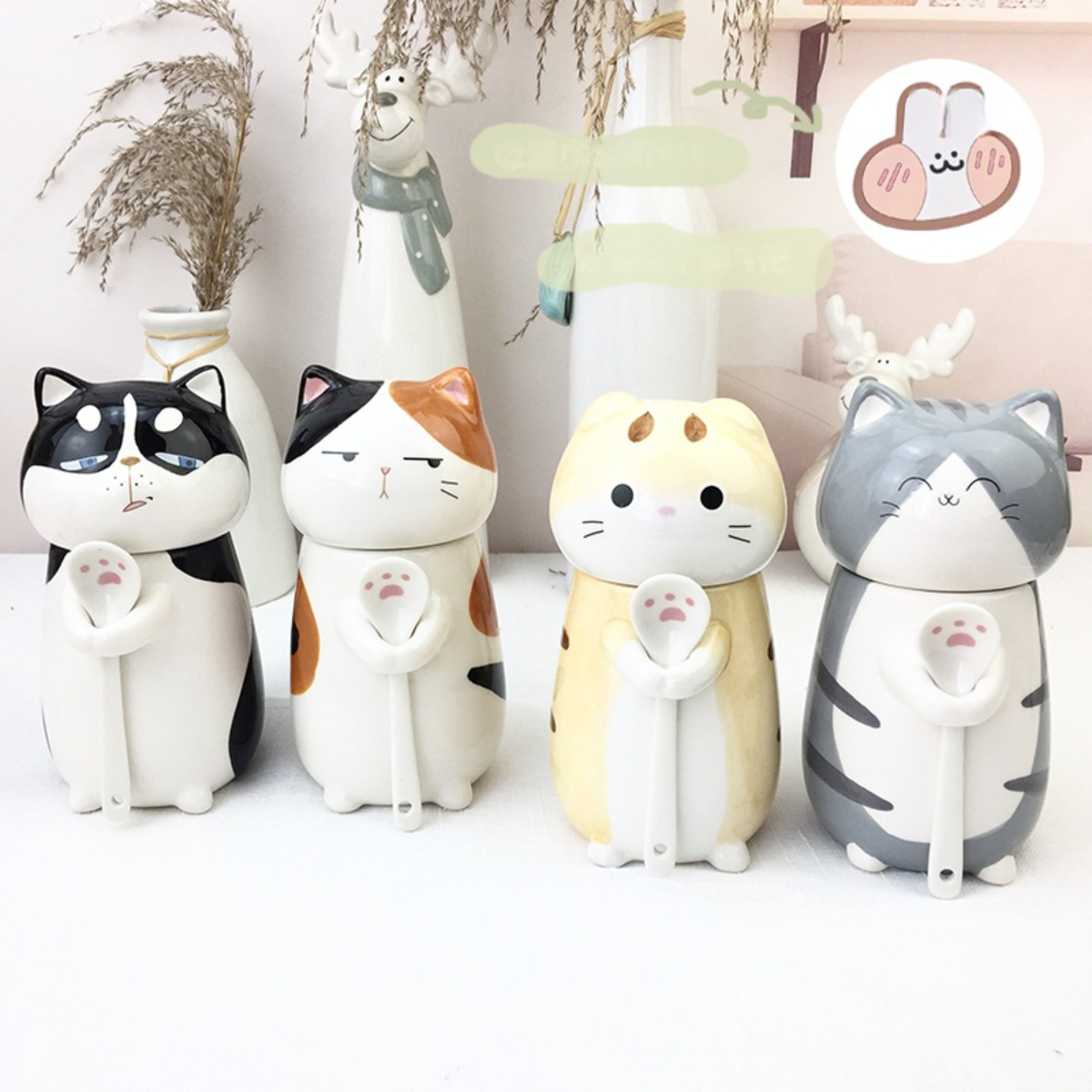 超かわいい！猫&犬デザインのマグカップ｜スプーン付き 275ml|undefined