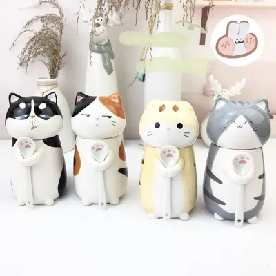 超かわいい！猫&犬デザインのマグカップ｜スプーン付き 275ml