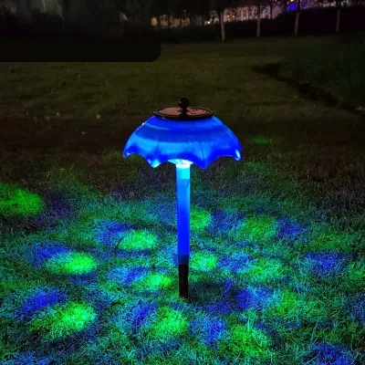 傘型ソーラーLEDカラーライト｜輝く屋外の芝生ライト！庭園や景観に最適な地面差しライト！