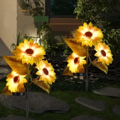 HanDIY ソーラーひまわりランプ｜綺麗な植物型庭の芝生ライト！