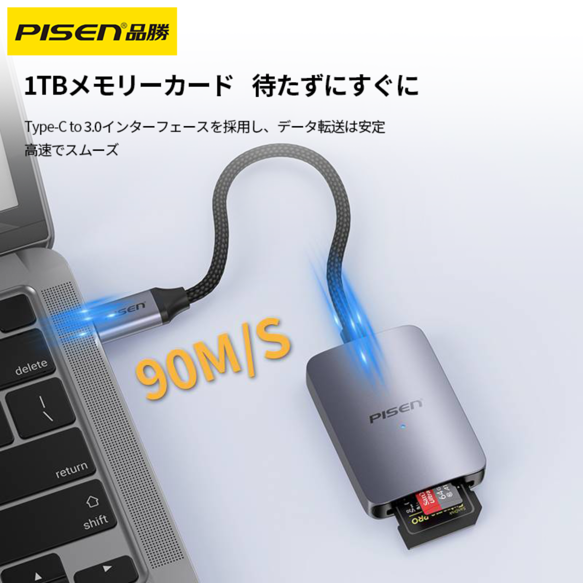 PISEN SD TF2in1カードリーダー｜Type-C to 3.0・アルミニウム合金＋編みケーブル・1TBメモリーカード|undefined