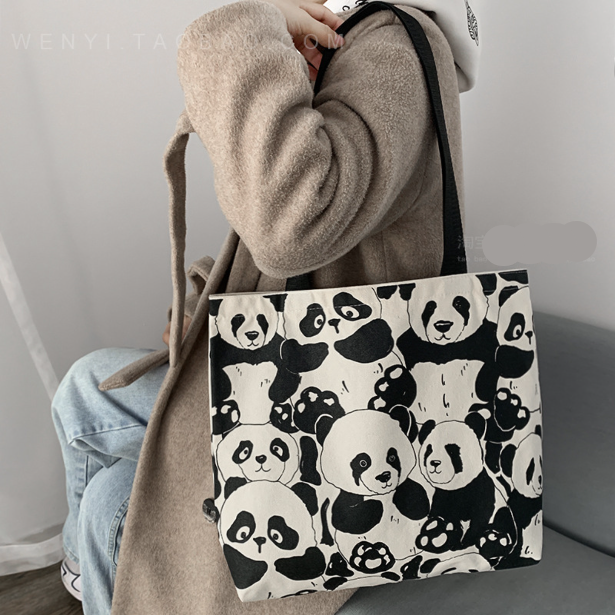 エコバッグ・買い物バッグ｜かわいいパンダキャンバストートバッグ/大容量でショルダーにも手提げにもなる♪ |undefined