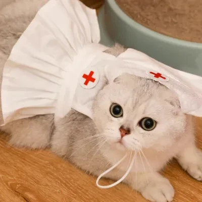 猫ちゃんのコスプレ服｜看護師に変身！超かわいいペットの写真道具