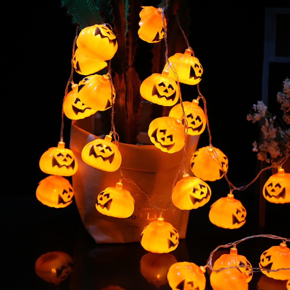 ハロウィン飾りLEDカボチャライト｜吊り下げ・電池式・壁掛け・3m20電球！|undefined