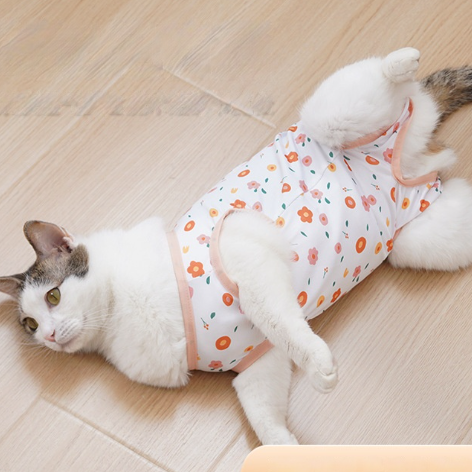 【KARA PET】猫の避妊服｜夏用の薄いペットの断乳服、舐め防止や毛の抜けを防ぐ通気性のある手術後服|undefined