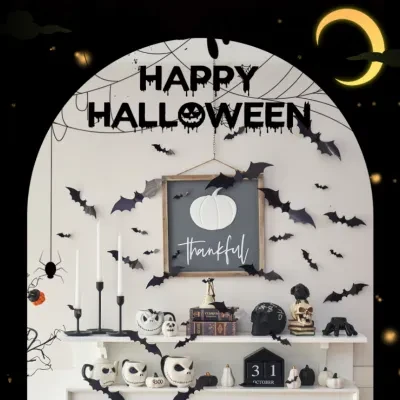 【ハロウィーンを一歩先に！ 】ハロウィン壁装飾｜コウモリ・飾りシール