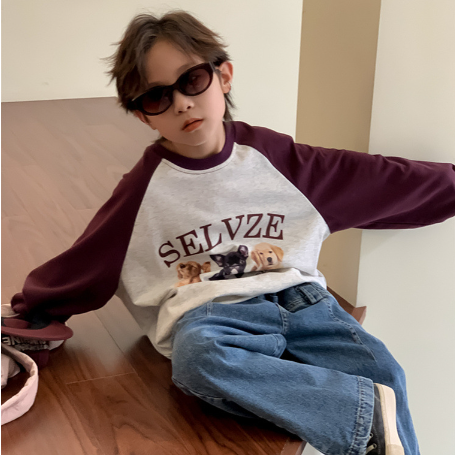 子供tシャツ｜アメリカ風・子供服・長袖・tシャツ・男の子・秋服・トップス・上着・キッズ・カジュアル・クールネック・普段着・かこっいい・細工デザイン|undefined