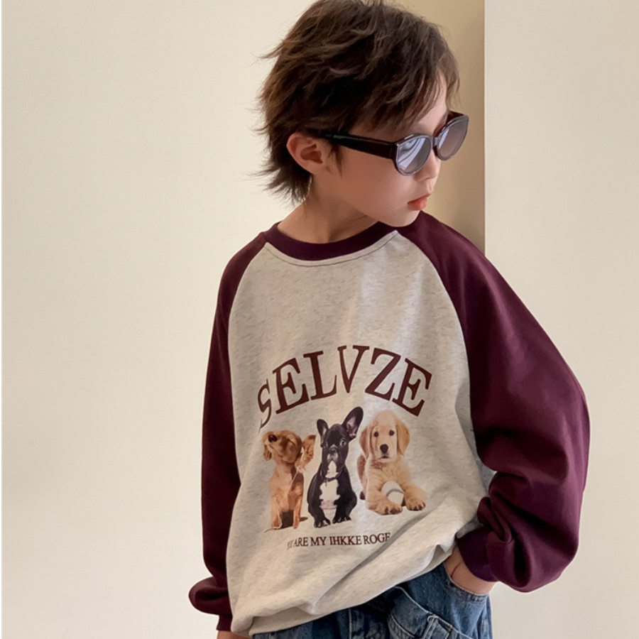 子供tシャツ｜アメリカ風・子供服・長袖・tシャツ・男の子・秋服・トップス・上着・キッズ・カジュアル・クールネック・普段着・かこっいい・細工デザイン|undefined