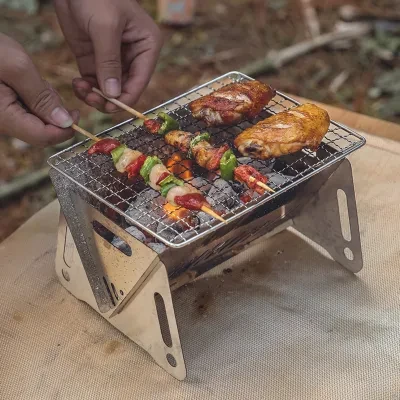 バーベキューコンロ｜折りたたみ 軽量 卓上グリル 焚き火台 ステンレス製 アウトドア キャンプ BBQ 携帯便利 収納袋付き
