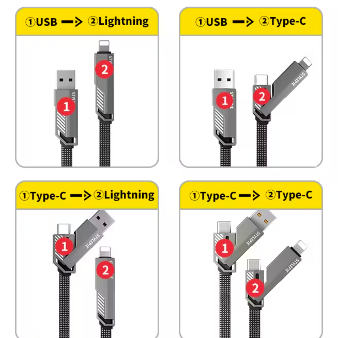 4 in 1 充電ケーブル｜tpye–c・多機能・iphone・Android・lightning・PD・USB・収納しやすい|undefined