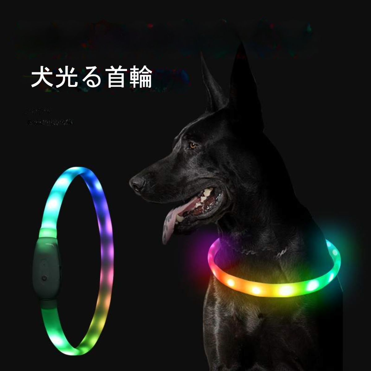  犬用首輪｜LED 発光 犬光る首輪 夜間も安心 充電式 サイズ調節可能 虹色 usb
