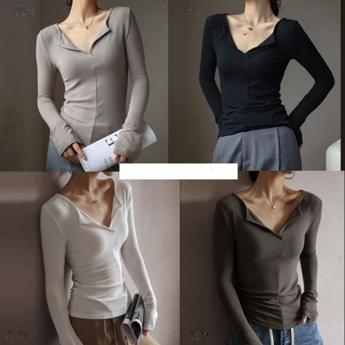 インナーシャツ ｜ 秋冬・Vネックインナー・シャツ・女性用・デザイン感・長袖Tシャツ・服|undefined