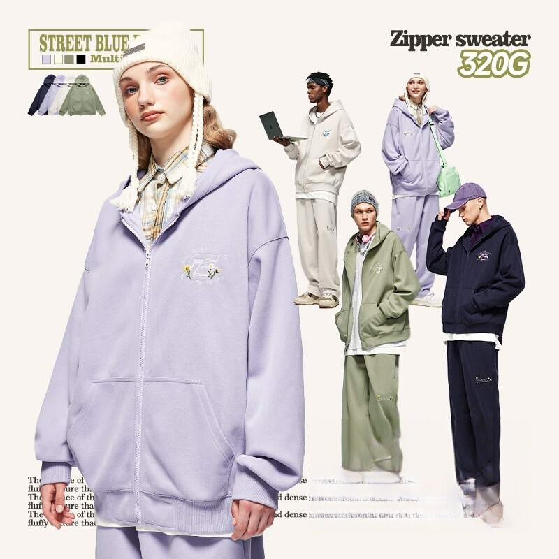 パーカー｜秋冬・両面・ファスナー・フード付き・ゆったり・刺繍