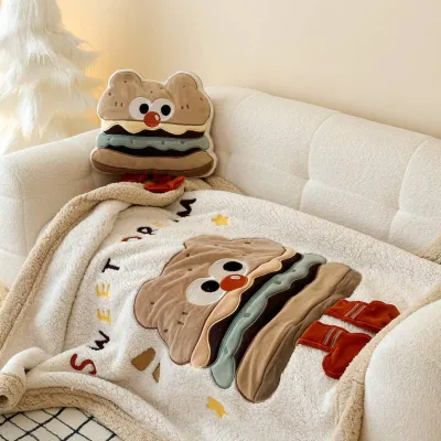  ブランケット・抱き枕｜かわいいデザイン・防寒対策・厚手・ハンバーガーの柄・お昼寝用・毛布・もふもふ！