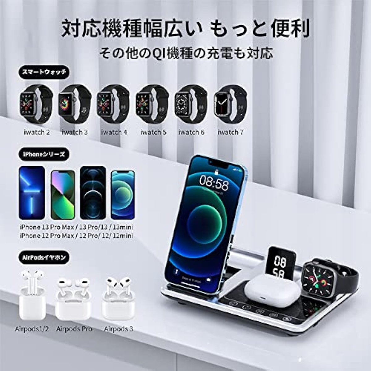 4in1ワイヤレス充電器｜自動・折りたたみ・iPhone・Apple Watch・イヤホン・デスク用|undefined