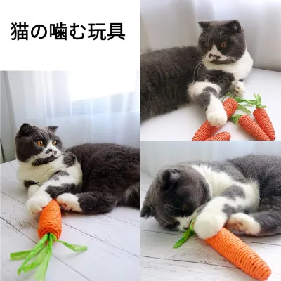 猫の噛むおもちゃ（2点）｜人参型・可愛い・猫歯ぎしり棒・噛むスティック・運動不足対策・肥満解消・音が出る