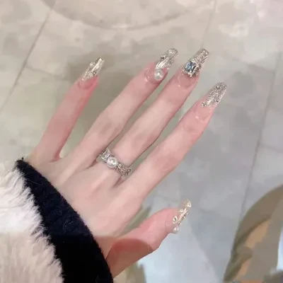 ネイルチップ・ネイルアート・魅力的・冷たい美しさ・千金・着用・ウェアラブル・金属・純・手作り・グリッター・魔法の鏡