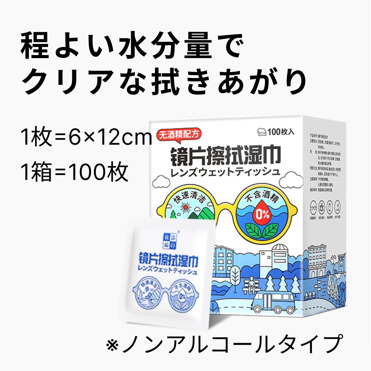 メガネレンズクリーニングティッシュ｜個装・ノンアルコール・程よい水分量でクリアな拭きあがり！カメラ/PC/スマホ/メガネ|undefined