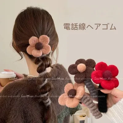 ヘアアクセサリー｜かわいい・編み・秋冬・花柄・電話線ヘアバンド・毛糸ヘアゴム・新作