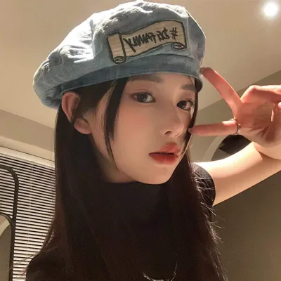 デニムベレー帽56-58cm｜韓国風・ゆったり・小顔効果・パッチ付き・レディースファッション