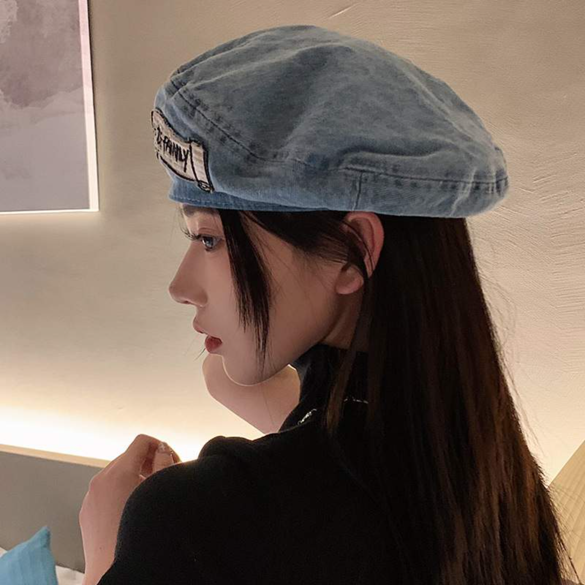 デニムベレー帽56-58cm｜韓国風・ゆったり・小顔効果・パッチ付き・レディースファッション|undefined