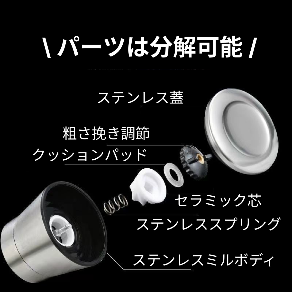 ガラス製手動ガラスペッパーミル｜粗さ挽き調節可能・花椒/胡椒/コショウ/岩塩/結晶塩・ステンレス・セラミック芯・調味料ボトル|undefined