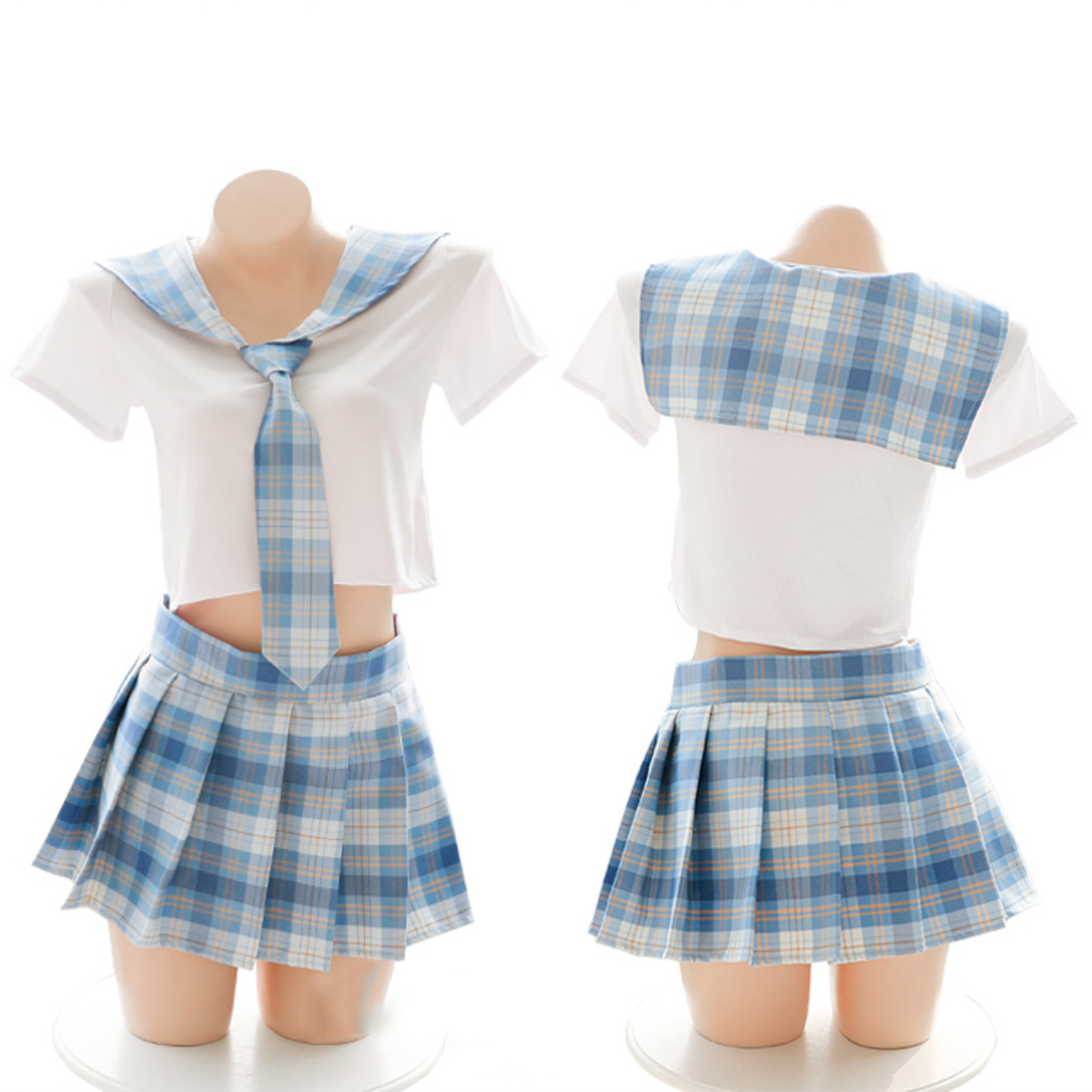 【日本国内発送】3色のチェック柄の女子校生セーラー服コスチューム4点セット｜セーラー服・学生制服・ミニスカ・ヘソ出しルック・仮装・チェック柄・マイクロミニ丈|undefined