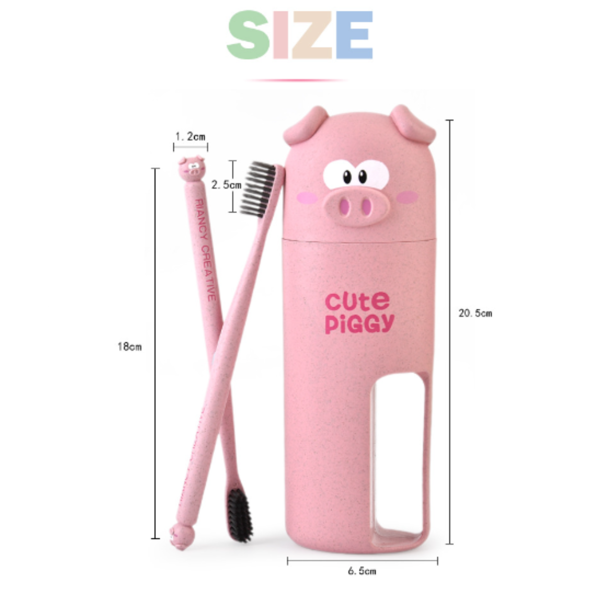 携帯用コップ付き歯ブラシセット｜可愛い豚をモチーフにした・歯ブラシ2本付き、麦わら繊維入り安全素材、旅行・オフィス・学校用|undefined