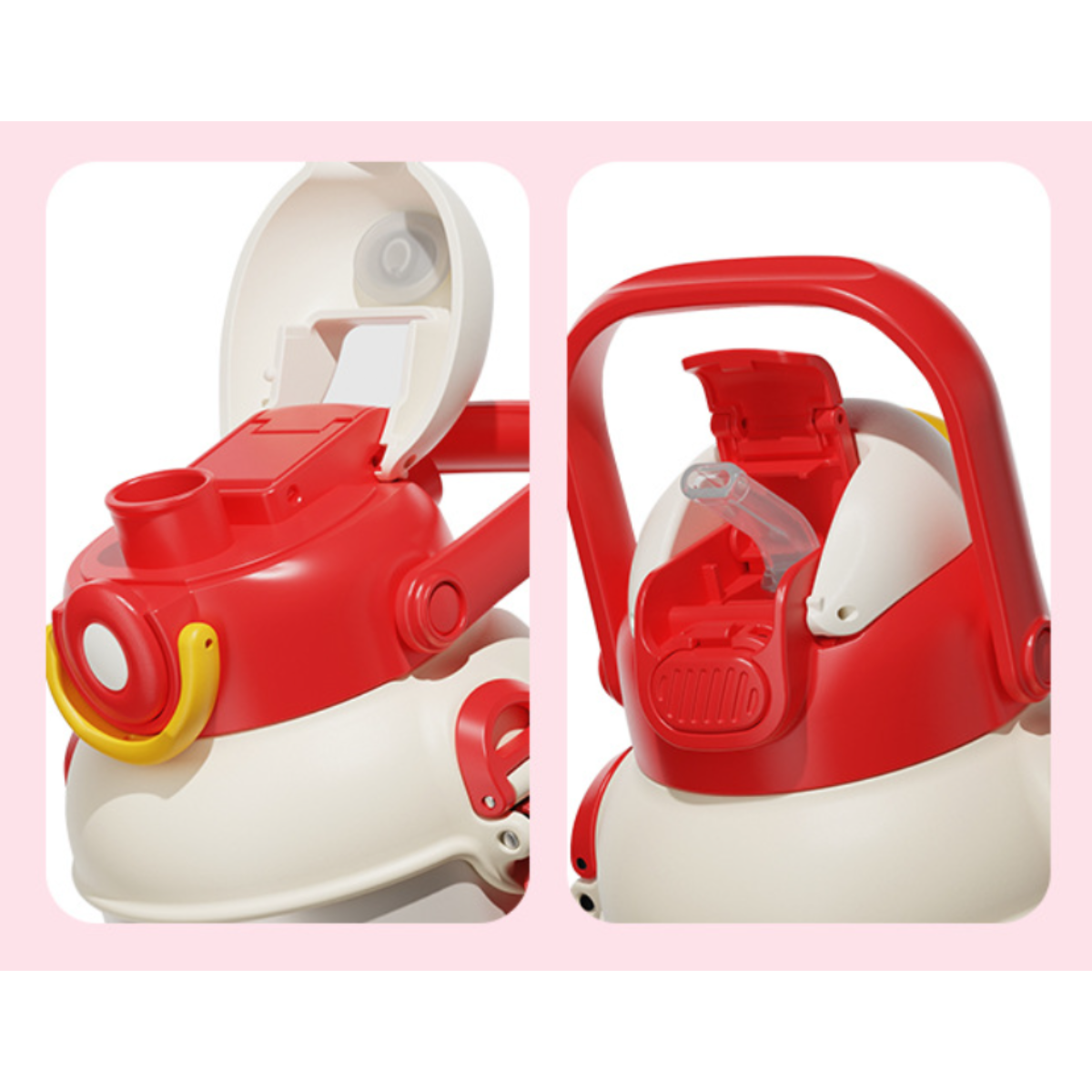 手提げハンドル付き真空断熱ボトル900ml｜可愛いウサギの柄入り・ストロー付き/直飲み可・スポーツボトル・保温保冷水筒|undefined