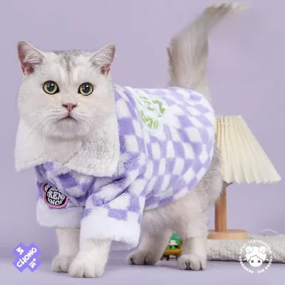 チェック柄のペット服｜猫服・秋冬・抜け毛防止・保温・可愛い