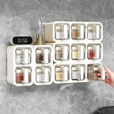 調味料ボックス｜キッチン用・透明・スプーン付き・密封性・多機能・粘着式