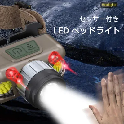 LED ヘッドライト｜COBライト・センサー・防水・4段階調光できる・焦点調節・釣り・コンパクト・アウトドア・災害・停電用