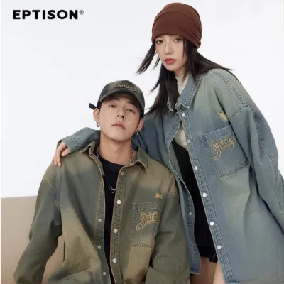 EPTISON ジャケット｜ウォッシュ加工・ヴィンテージ感・デニムシャツ・春秋・ダメージデザイン・ゆったり・カジュアル・トレンド・カップル・アウター・服