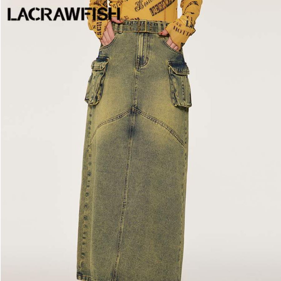 LA CRAWFISHデニムスカート｜ヴィンテージ風・立体ポケット・デニム・女性用・服|undefined