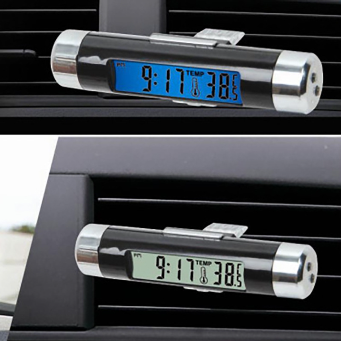 車載用デジタ時計｜温度計・ブルーLED・コンパクト・電池式・エアコン吹き出し口用・クリップ付き|undefined
