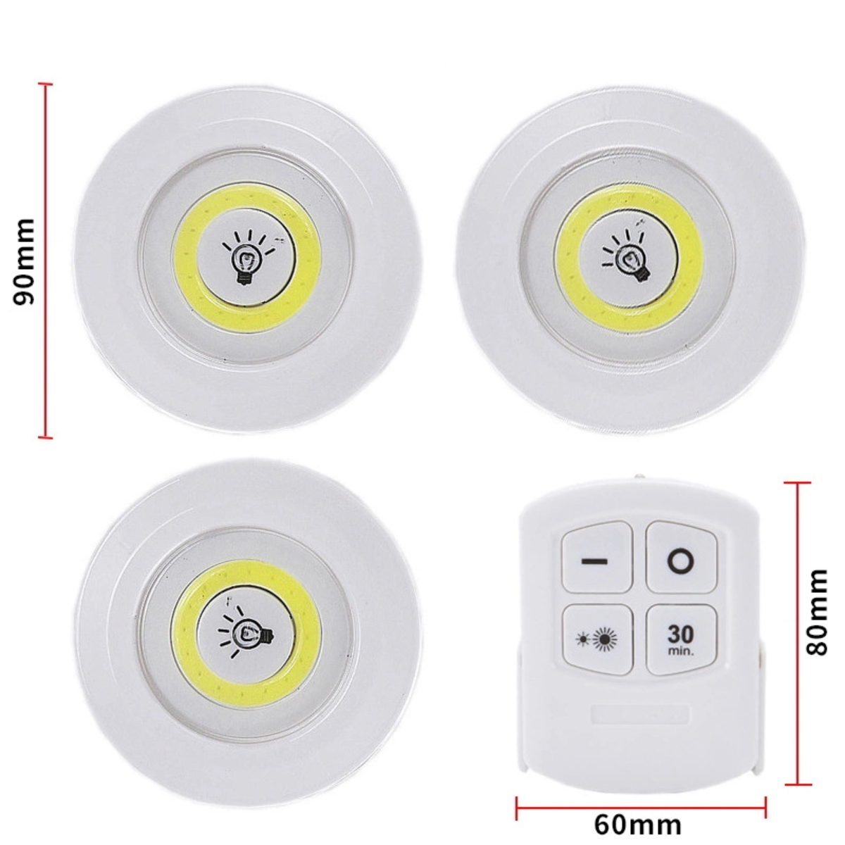 リモコン付きの調光可能なCOBナイトライト｜3個セットのLEDキャビネットライト・ワードローブ/戸棚/クローゼット/キッチン用ライト|undefined
