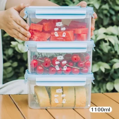【樹可】かわいい熊ちゃん 食品保存容器｜1100ml大容量・密封容器・電子レンジ対応・4～5時間の低温保存・アイスボックス付き