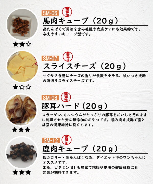 犬猫用 ペットのおやつ｜福袋「もぐもぐ5」選べるおやつ（5種類×各4個付）20個セット +ミニおやつ 無添加  ジャーキー ガム 馬肉 鹿肉 魚 鮭 マグロ 　|undefined