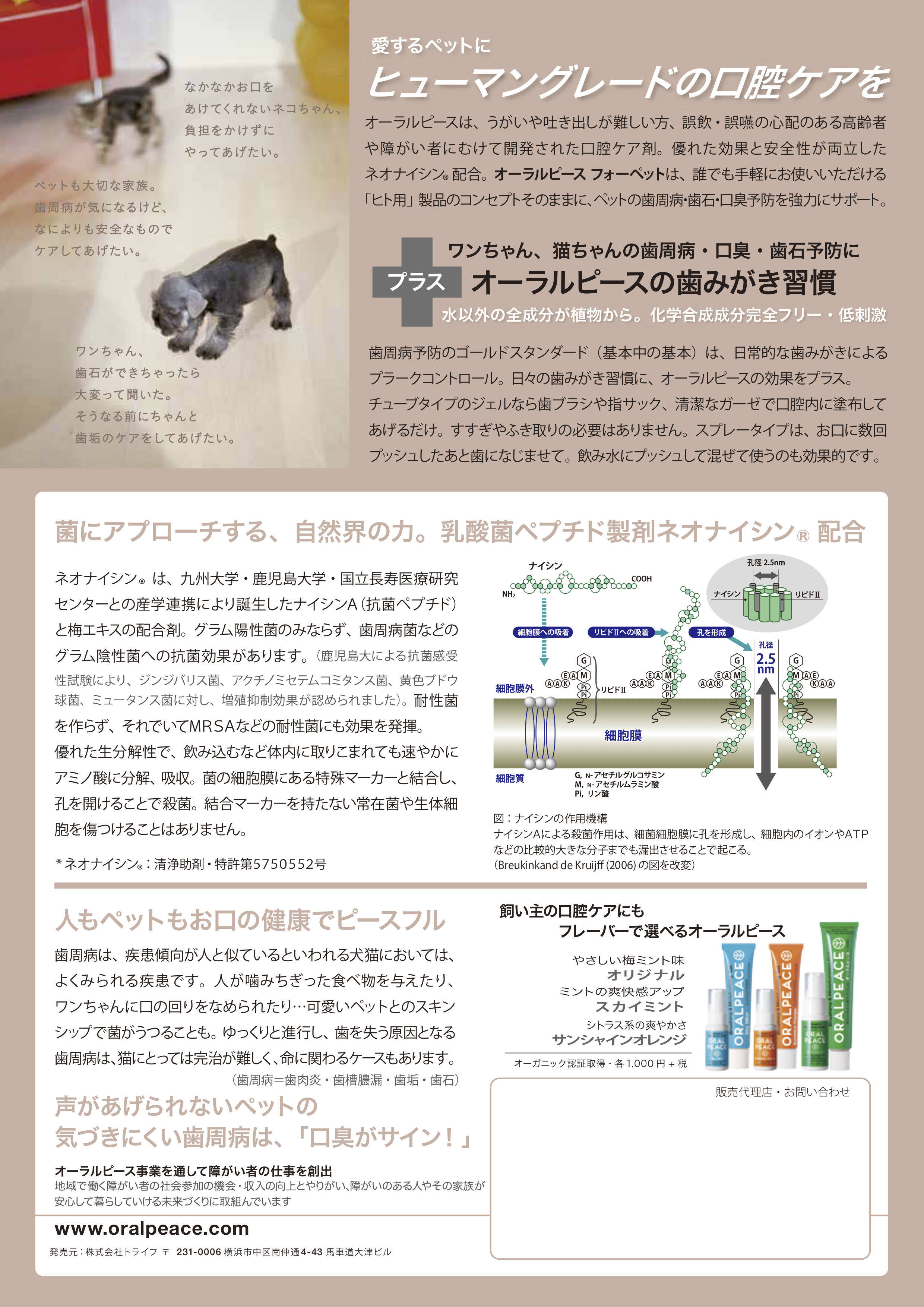 歯石予防ケア ｜オーラルピース フォー ペット (80g) ×犬猫用 ボーダン 高密度極細毛の360度ラウンド歯ブラシ2本セット 歯磨き ペット用オーラルケア|undefined