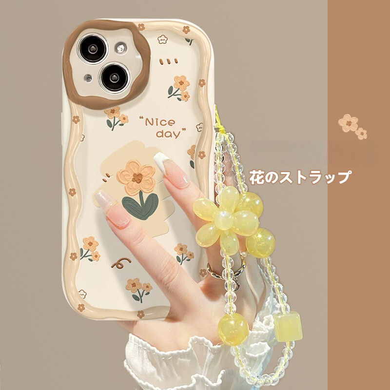 iphone用スマホケース｜透明シリコン・iphone対応・ストラップ付き・黄色い花・チェーン・12/13mini・柔らかい|undefined