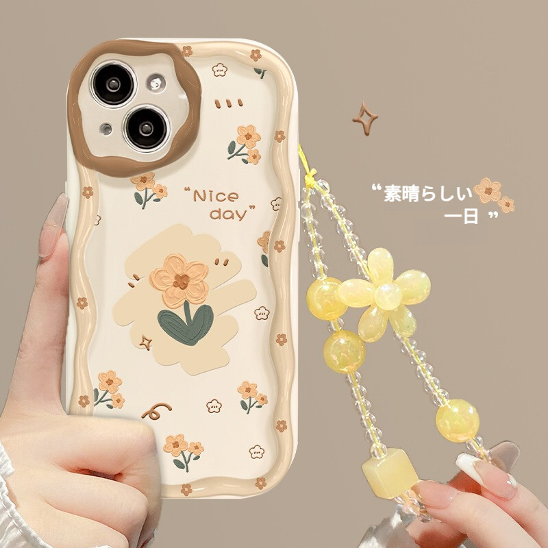 iphone用スマホケース｜透明シリコン・iphone対応・ストラップ付き・黄色い花・チェーン・12/13mini・柔らかい|undefined