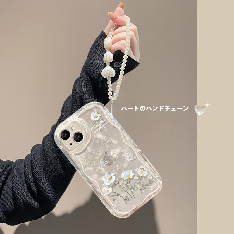 iPhone用スマホケース｜透明シリコン製・iPhone14/13promax対応・花柄・ハンドストラップ付・11/12/xr対応・透明|undefined
