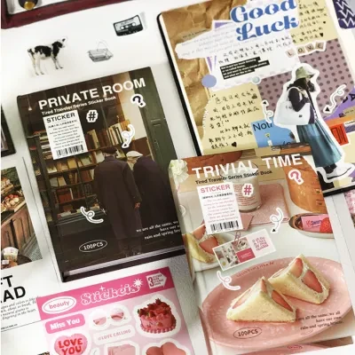 手帳ステッカー｜文芸・風景・サイズ・手帳・コラージュ・100枚・貼り付け・雑誌・シール・DIY