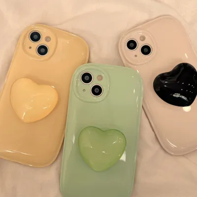 【インスタ風】ピュアカラーiPhone対応スマホケース｜ハート型スタンド付き