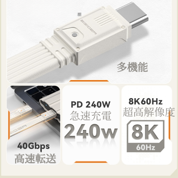 レトロ充電ケーブル｜EGIOZR・Type－C・PD240W急速充電・多機能・便利・高速転送・安定・８K60Hz|undefined