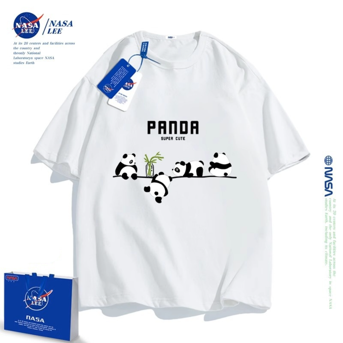 Tシャツ｜NASA・パンダ・プリント・カートゥーン・コットン・2024夏新作・ストライプ・レーディス・メンズ・服|undefined